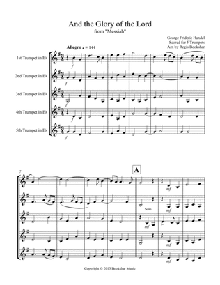 Book cover for And the Glory of the Lord (from "Messiah") (Trumpet Quintet)