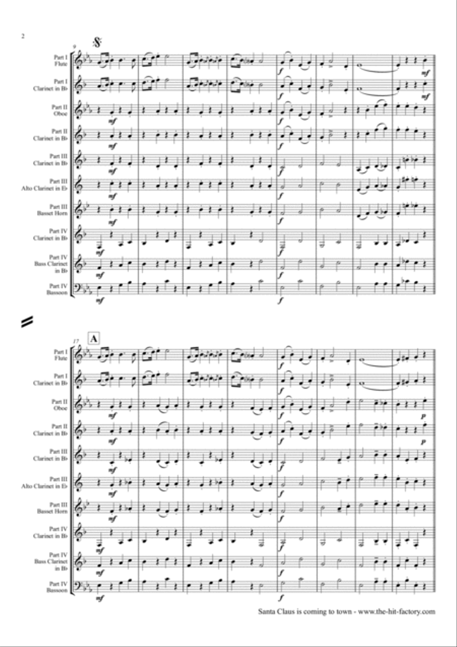Santa Claus Is Comin' To Town Woodwind Quartet scores gallery preview page 2