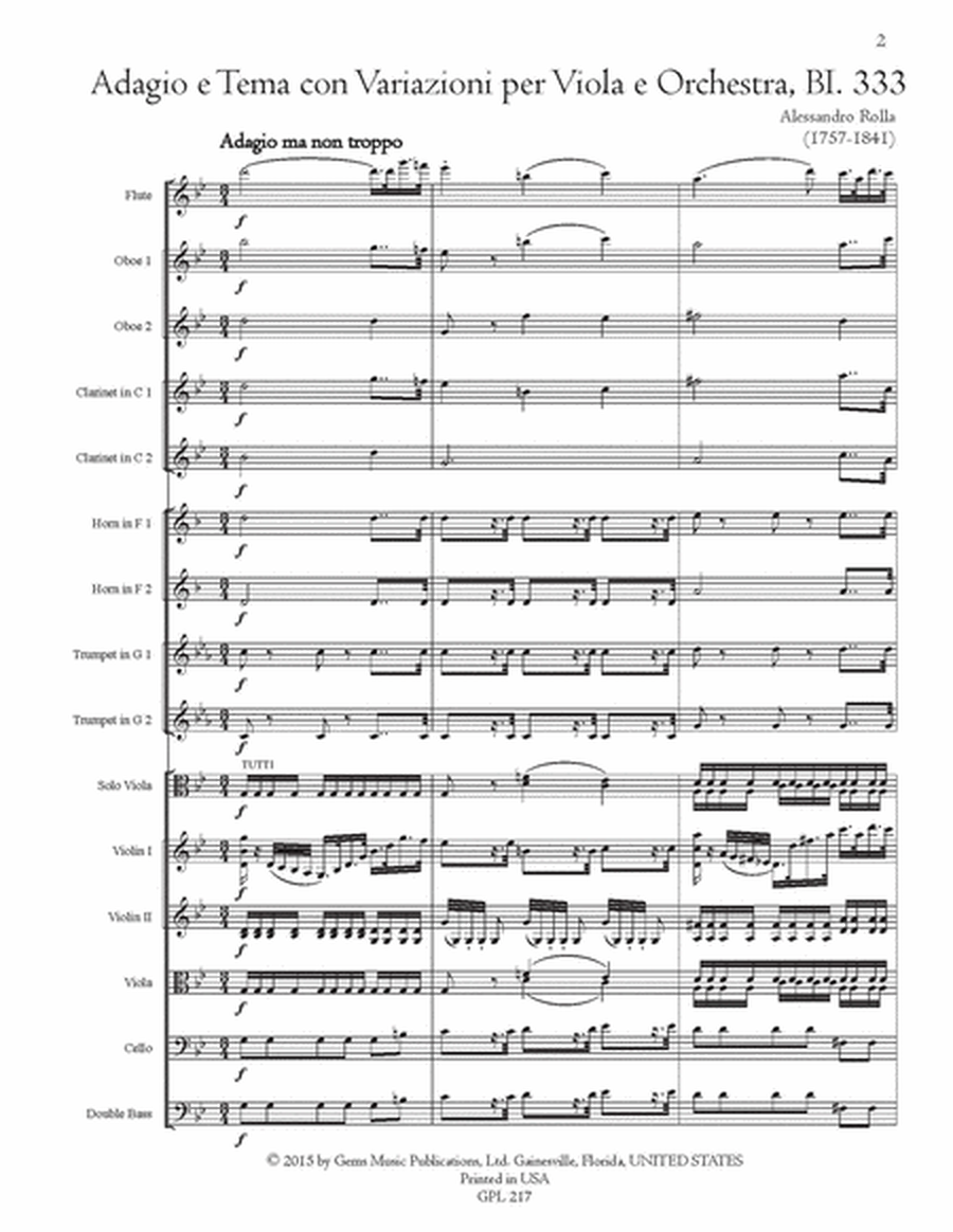 Adagio e Tema con Variazioni, BI. 333 Viola e Orchestra