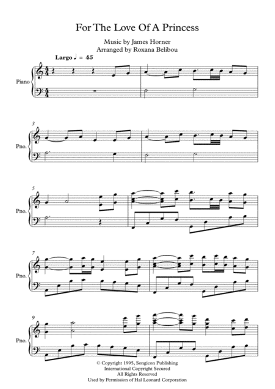 For The Love Of A Princess from the Twentieth Century Fox Motion Picture BRAVEHEART Piano Solo scores gallery preview page 1