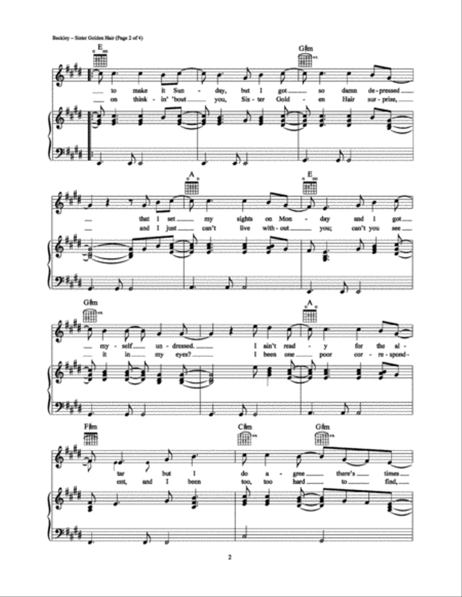 Sister Golden Hair Piano, Vocal, Guitar scores gallery preview page 2