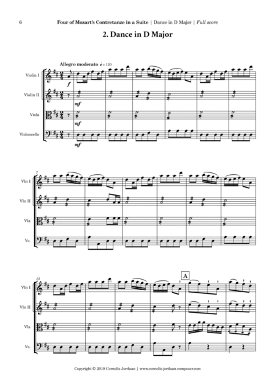 Four of Mozart's Contretanze in a Suite, for string quartet String Quartet scores gallery preview page 6