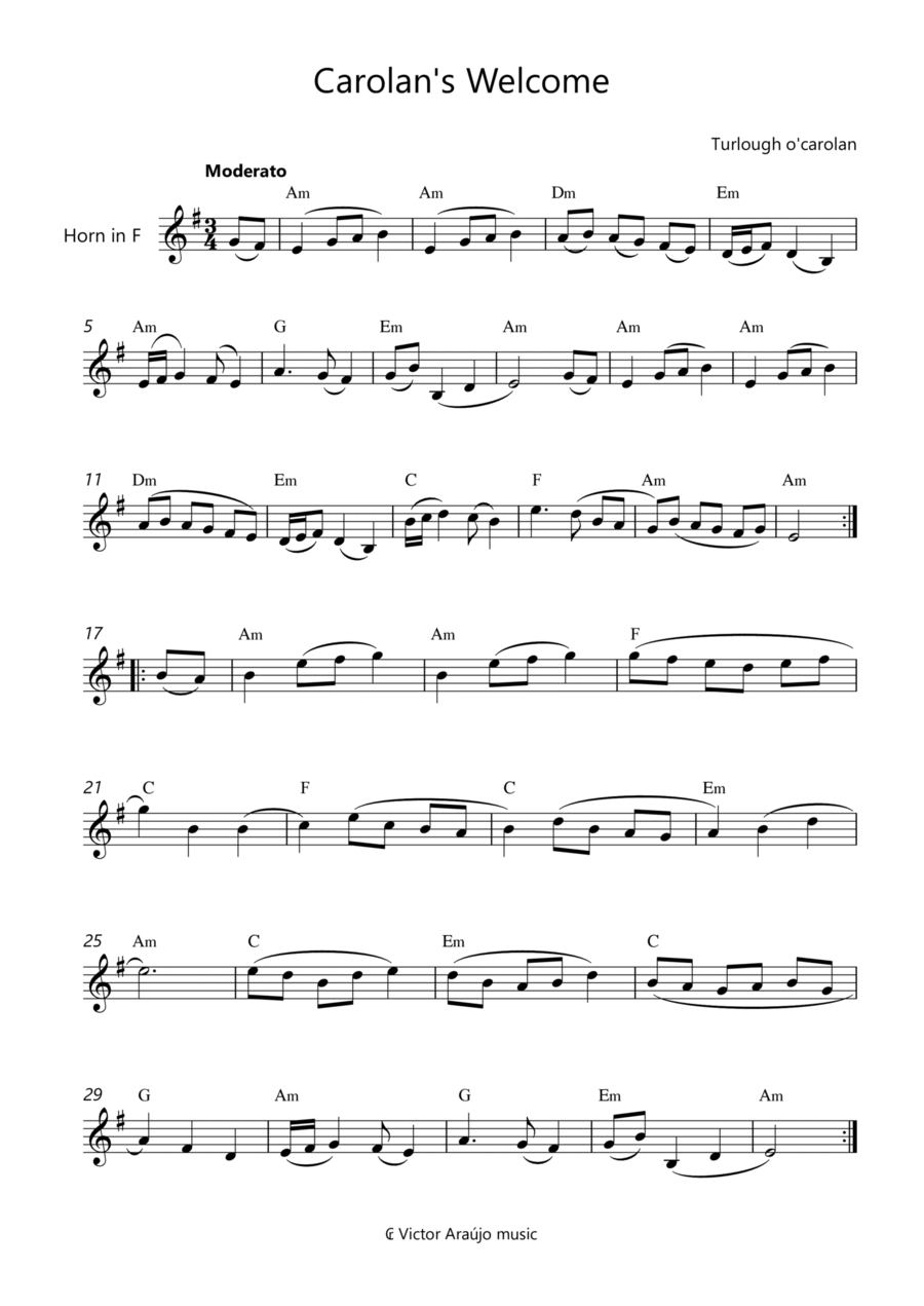 Carolan's Welcome - Horn Lead Sheet with Chord Symbols Horn scores gallery preview page 1