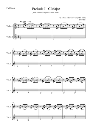 Prelude 1 in C Major BWV 846 (from Well-Tempered Clavier Book 1) for Violin Duo