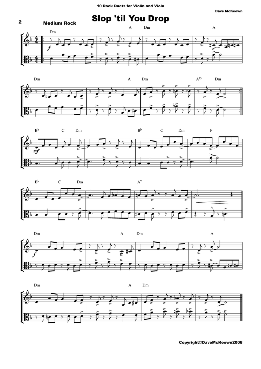10 Rock Duets for Violin and Viola String Duet scores gallery preview page 2