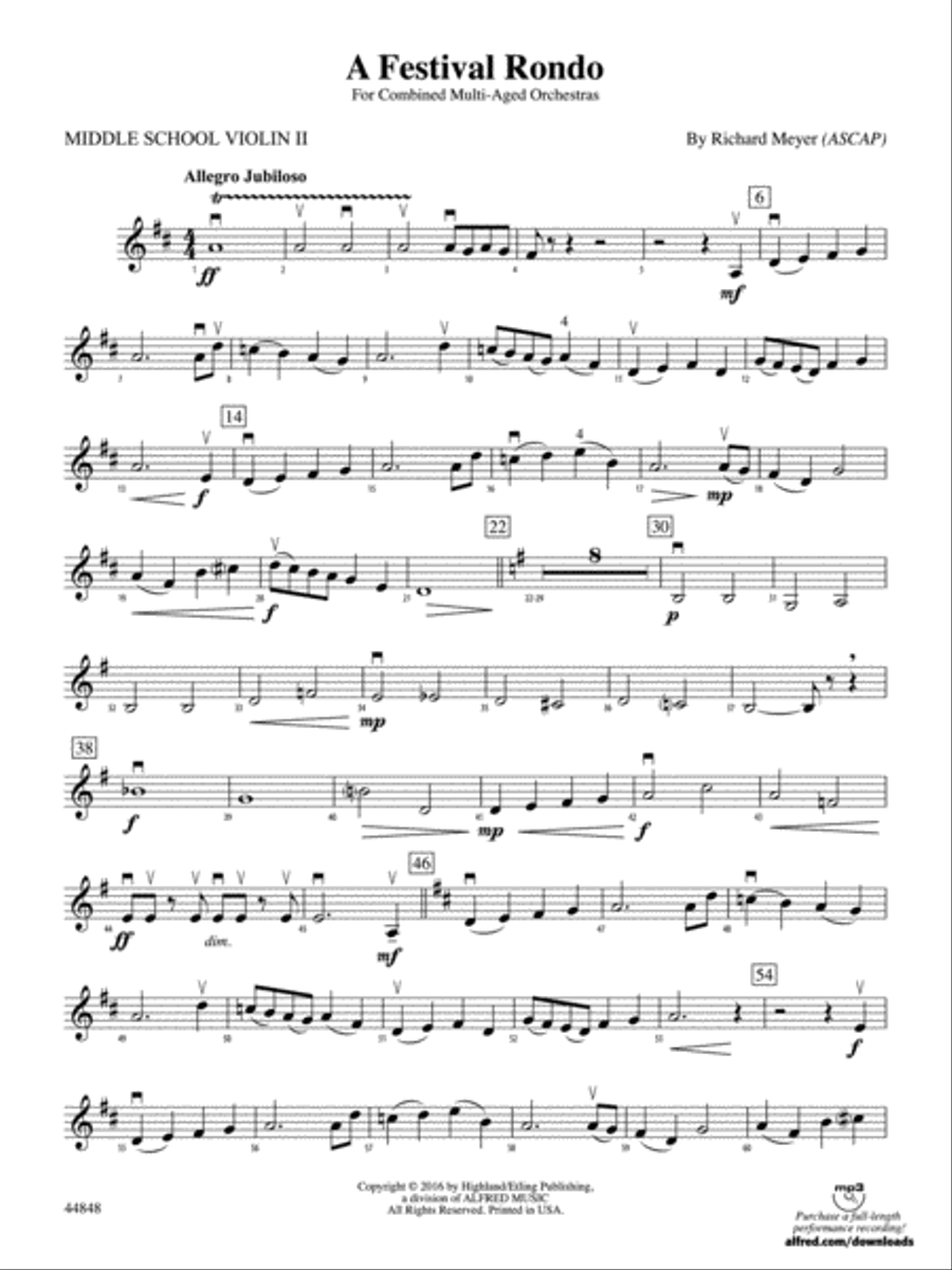 A Festival Rondo Middle School Violin 2 by Richard Meyer String