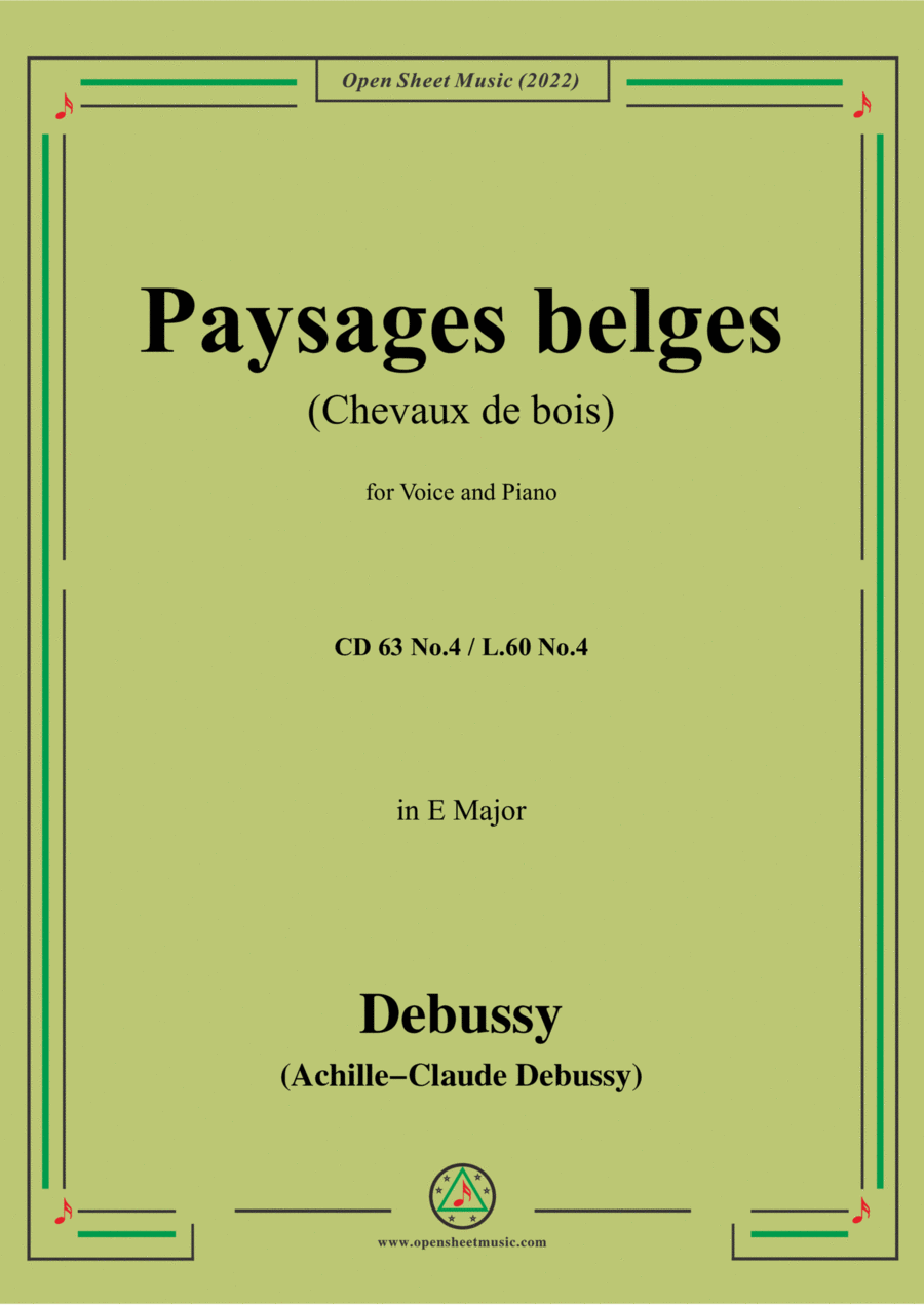 Debussy--Paysages belges(Chevaux de bois),CD 63 No.4,in E Major,from 'Ariettes oubliées,CD 63',for V Voice scores gallery preview page 1