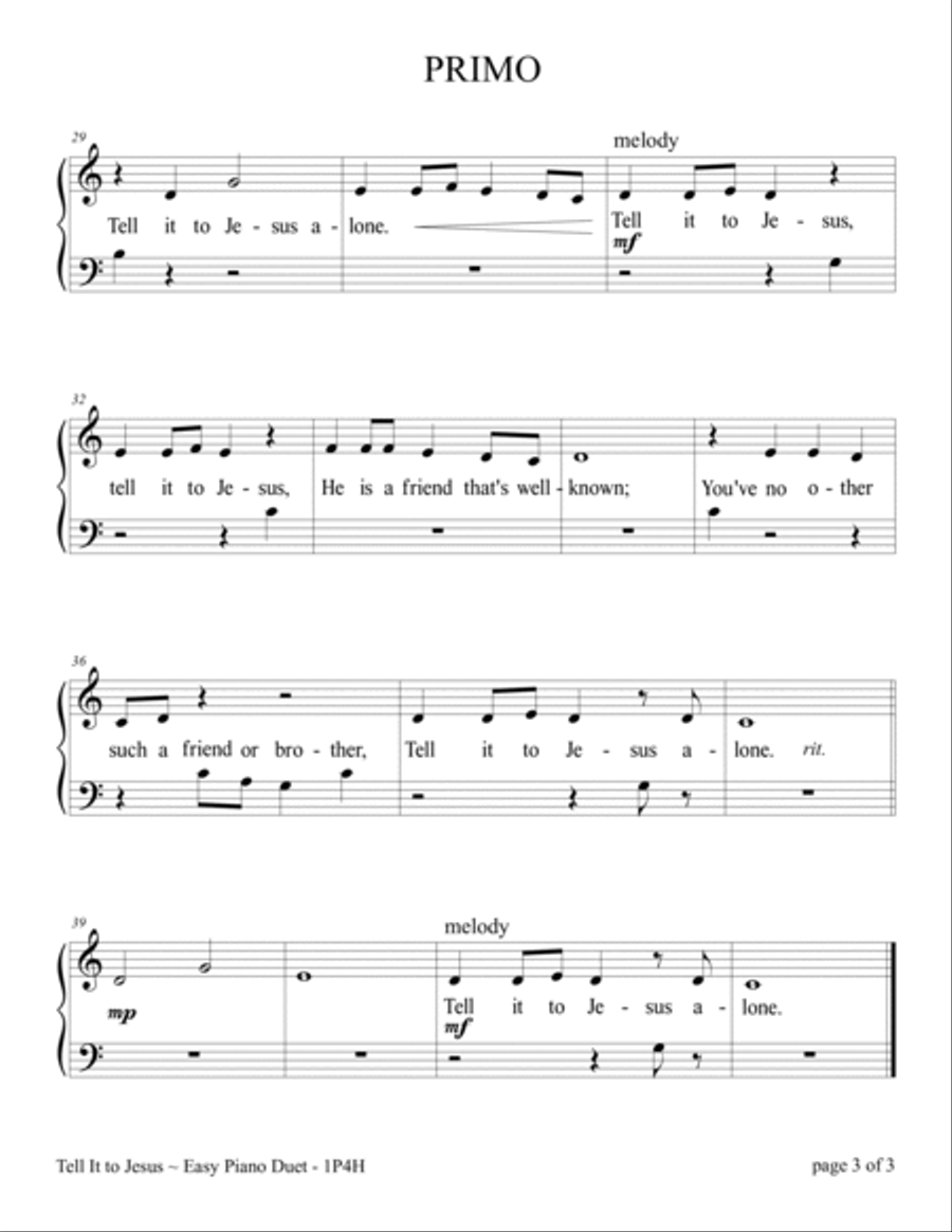 Tell It to Jesus (Easy 1 Piano, 4 Hands Duet) Easy Piano scores gallery preview page 5