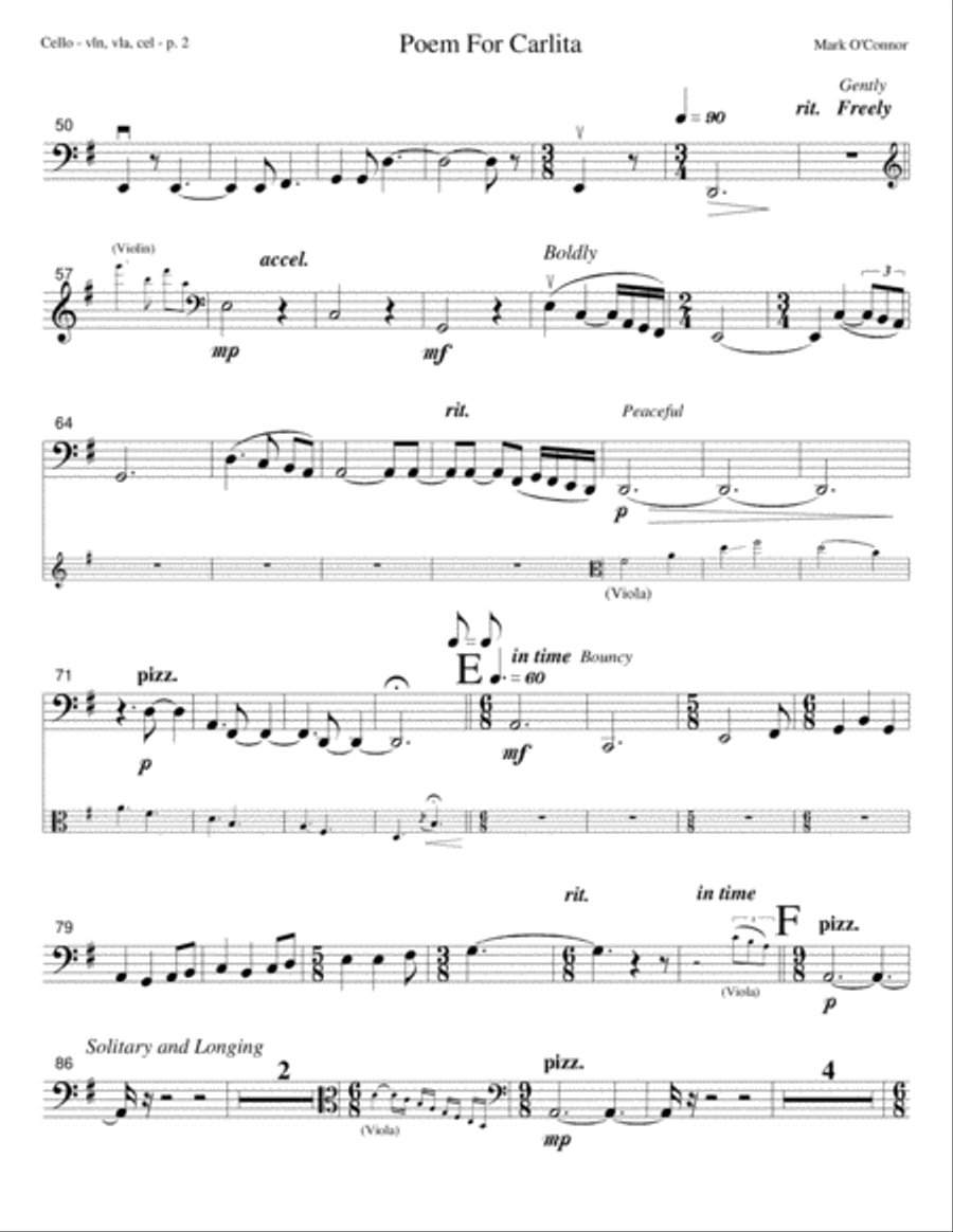 Poem For Carlita (cello part - vln, vla, cel) String Trio scores gallery preview page 5