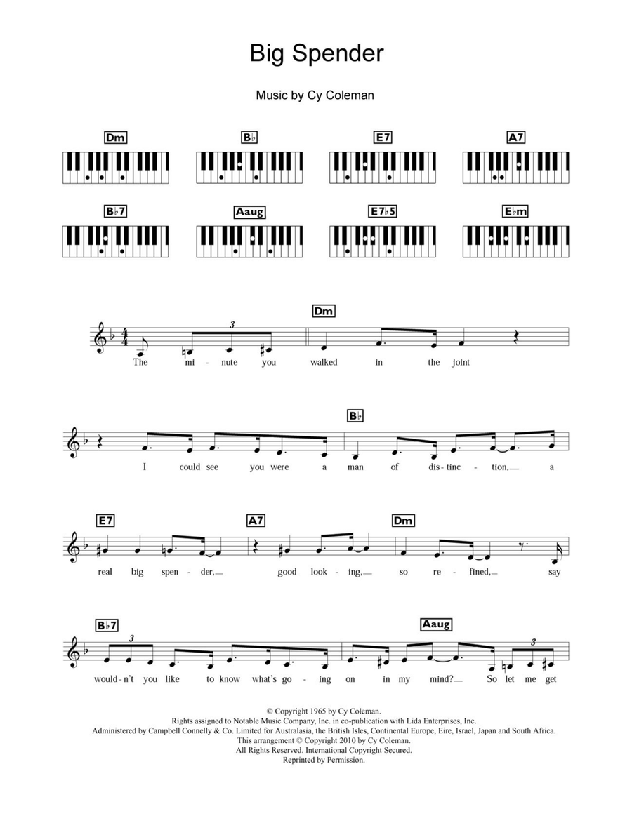 Big Spender (from Sweet Charity) Piano Solo scores gallery preview page 1