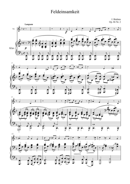 Brahms: Feldeinsamkeit, Op. 86, No. 2 arrangement for violin and piano