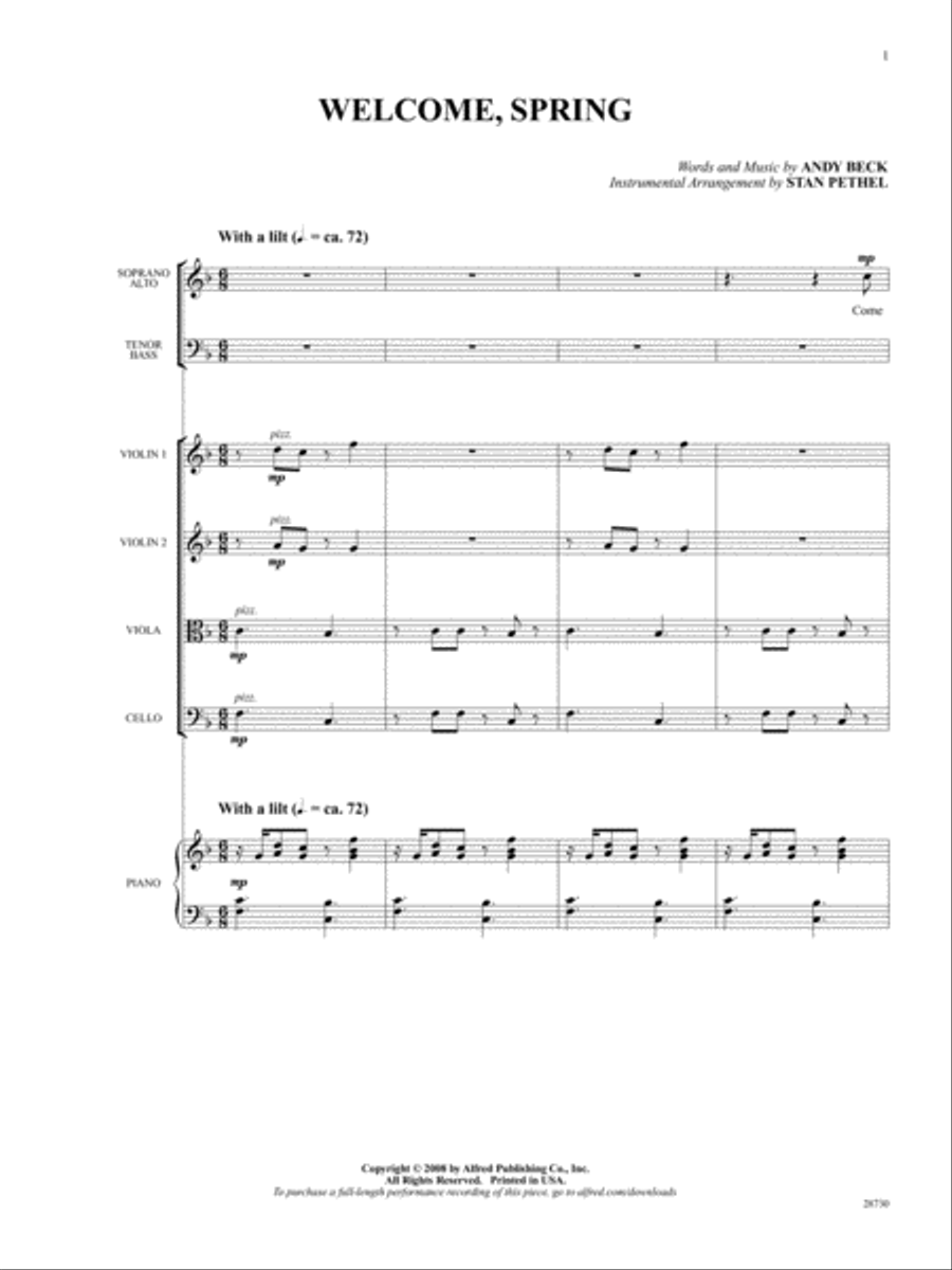 Welcome, Spring: Score Welcome, Spring: Score Score scores gallery preview page 1