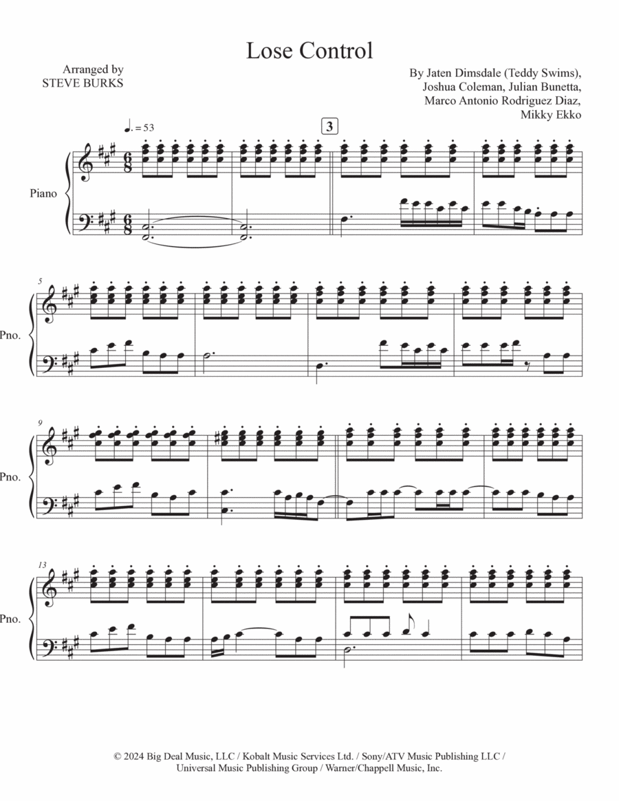 Lose Control Piano Solo scores gallery preview page 1