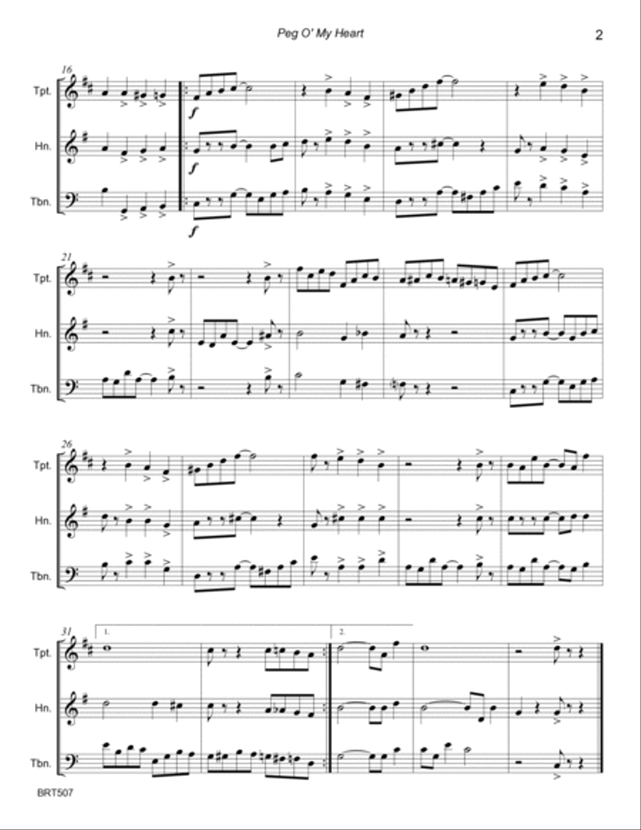 PEG O' MY HEART - BRASS TRIO (unaccompanied) Brass Trio scores gallery preview page 2
