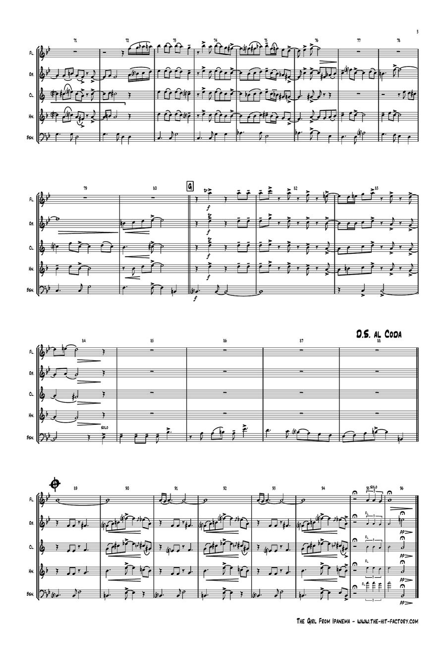 The Girl From Ipanema (Garota De Ipanema) Woodwind Quintet scores gallery preview page 4