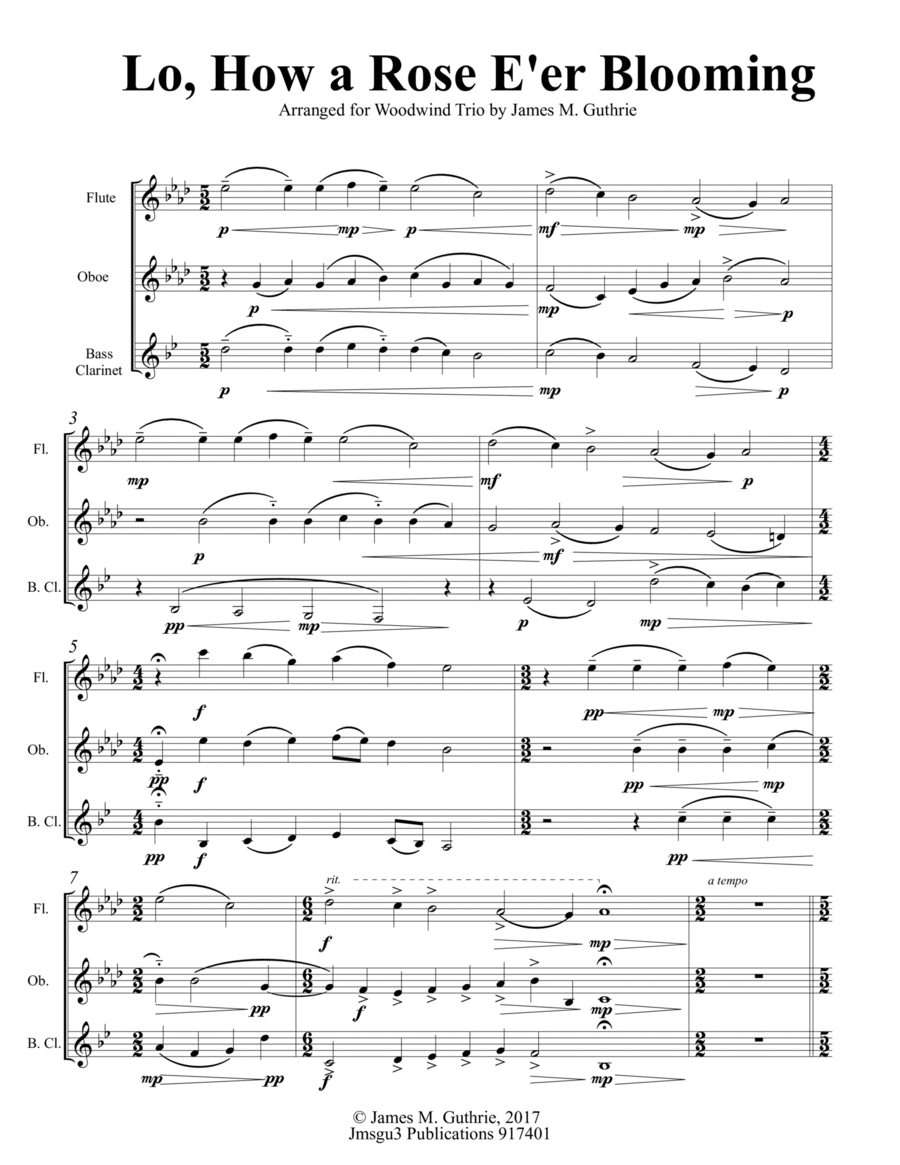 Lo, How a Rose E'er Blooming for Woodwind Trio Woodwind Trio scores gallery preview page 1