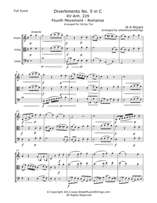 Book cover for Mozart, W. - Divertimento No. 5 (Mvt.4) for Violin, Viola and Cello