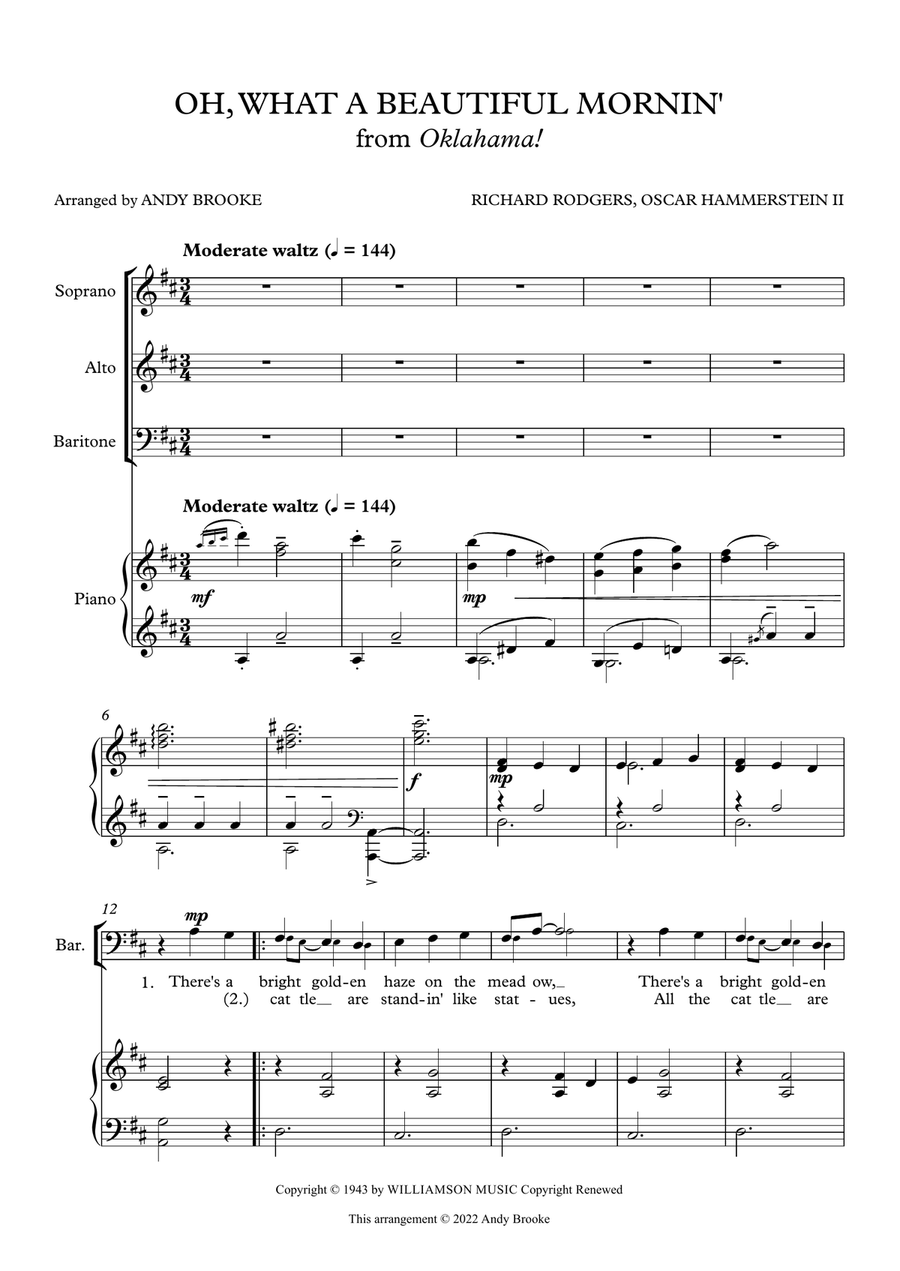 Oh, What A Beautiful Mornin' 3-Part scores gallery preview page 1