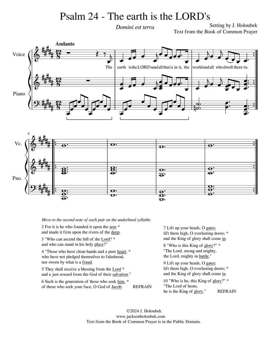 Psalm 24 BCP - for cantor with congregational refrain Piano, Vocal scores gallery preview page 1