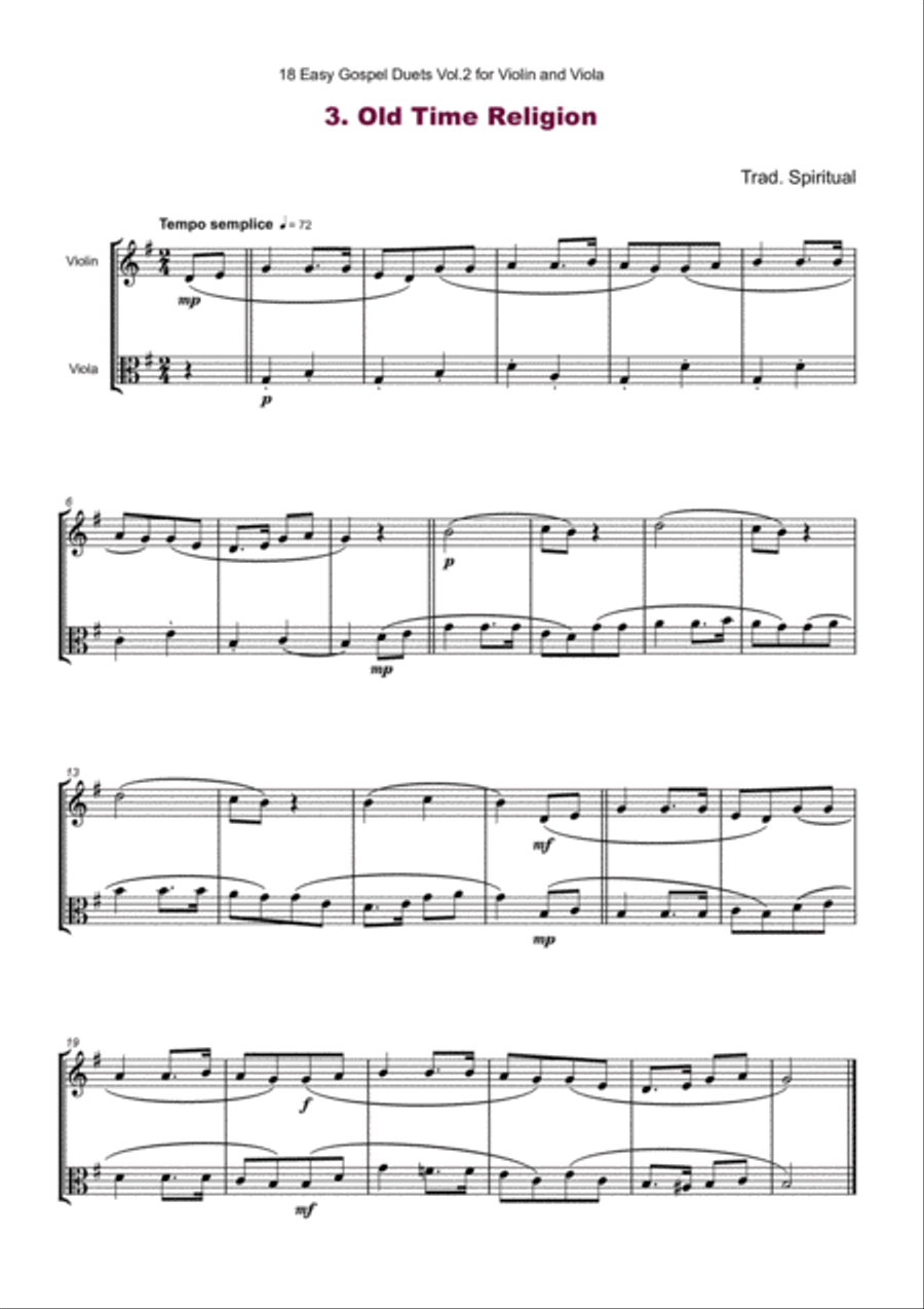 18 Easy Gospel Duets Vol.2 for Violin and Viola String Duet scores gallery preview page 5