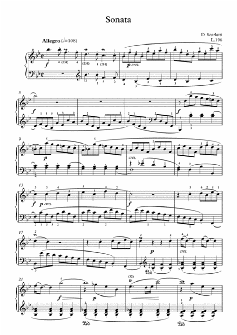 Scarlatti-Sonata in B-Major L.196 K.503(piano) Scarlatti-Sonata in B-Major L.196 K.503(piano) Piano Solo scores gallery preview page 2