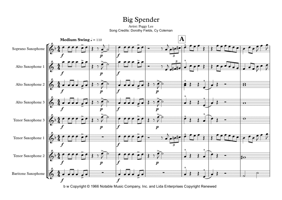 Big Spender Small Ensemble scores gallery preview page 1