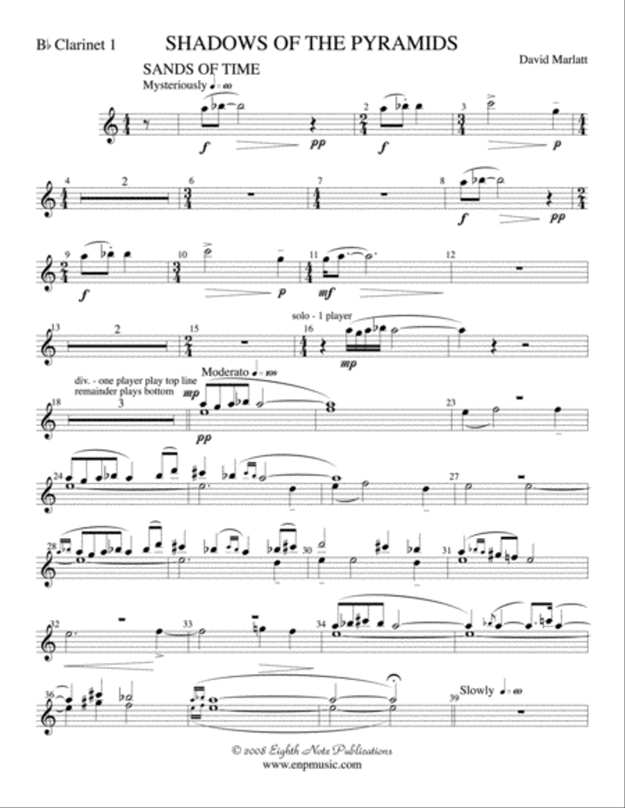Shadows of the Pyramids: 1st B-flat Clarinet Concert Band scores gallery preview page 1