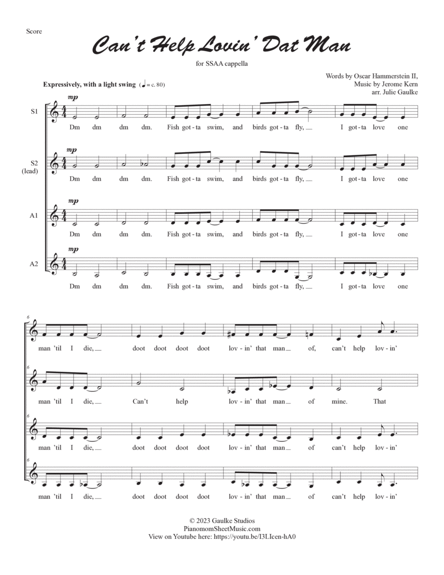 Can’t Help Lovin’ Dat Man for SSAA a cappella KEY OF C SSAA scores gallery preview page 1