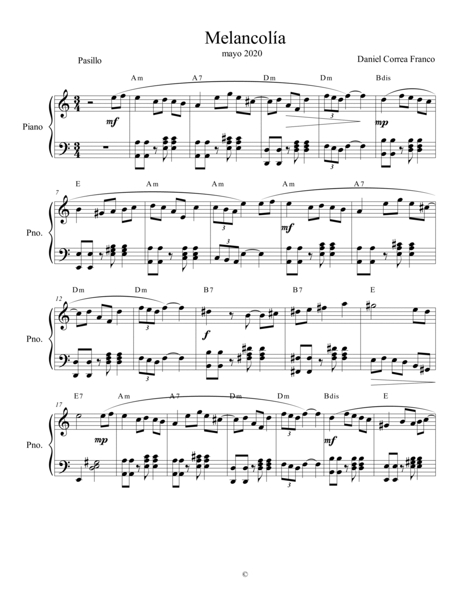 Melancolía Piano Solo scores gallery preview page 1