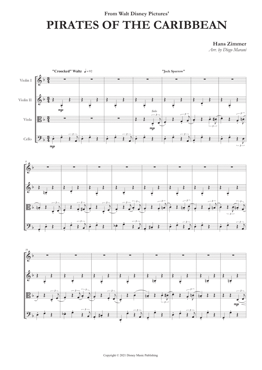 Pirates Of The Caribbean String Quartet scores gallery preview page 1
