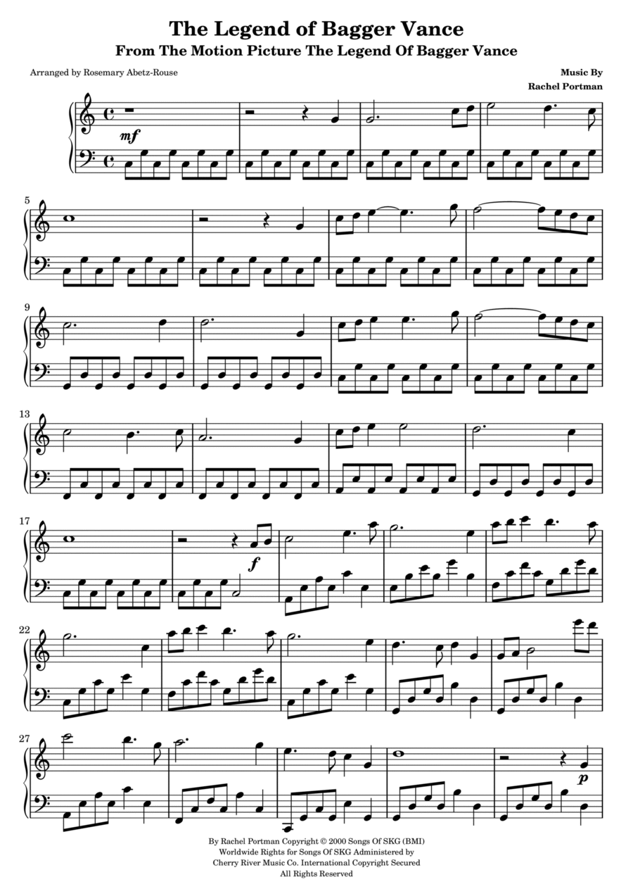 The Legend Of Bagger Vance Piano Solo scores gallery preview page 1