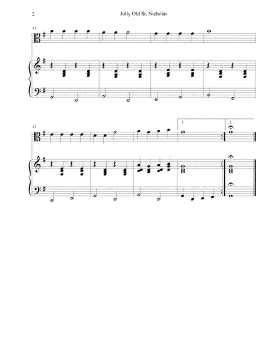 Jolly Old St. Nicholas - for beginning viola with optional piano accompaniment Viola scores gallery preview page 2