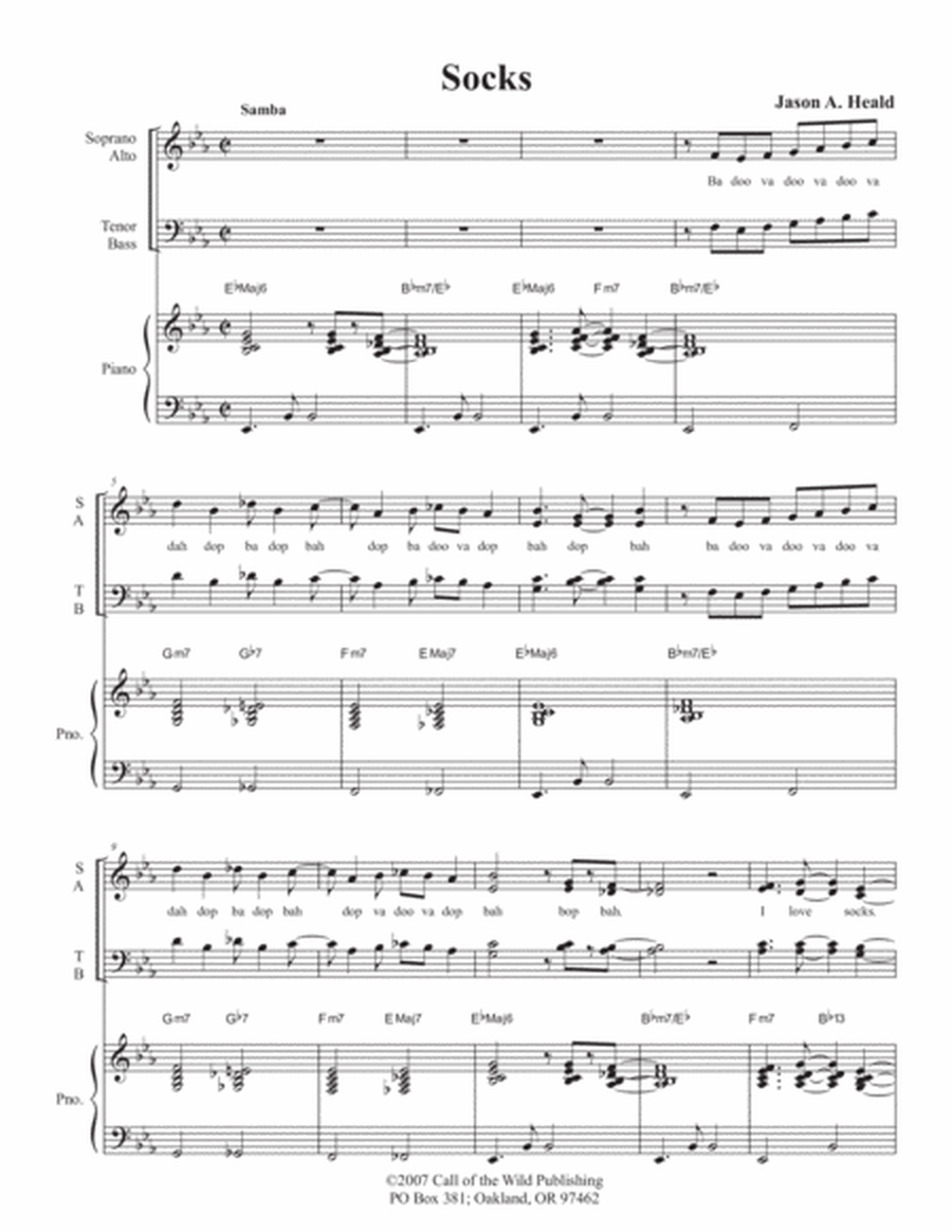 "Socks" for SATB voices and piano (with opt. bass) image number null