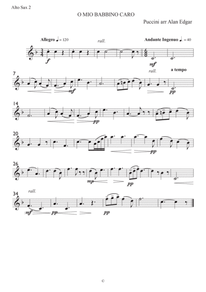PUCCINI O MIO BABBINO CARO (O, my beloved father) from Gianni Schicci, by G Puccini, arranged as Sax image number null