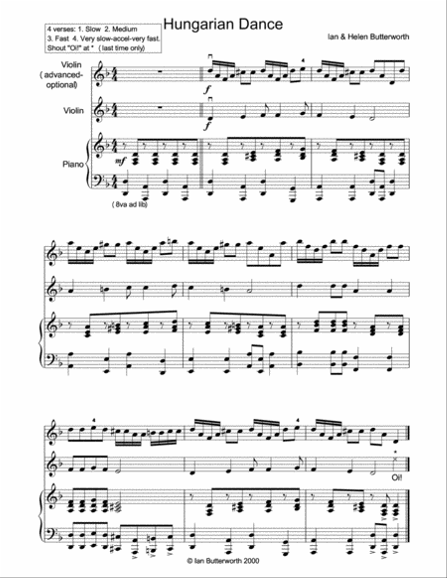 IAN BUTTERWORTH Hungarian Dance for violin & piano Violin Solo scores gallery preview page 1