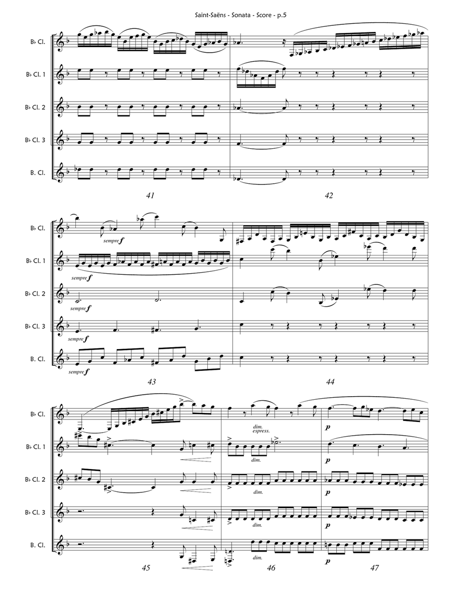 Saint-Saens - Clarinet Sonata (Clarinet Quintet) Clarinet Quintet scores gallery preview page 5
