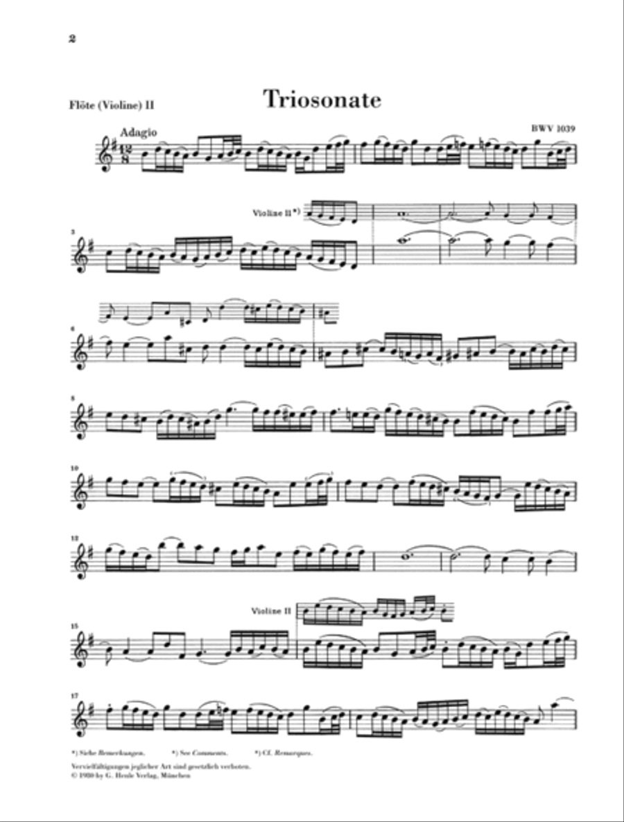 Trio Sonata for two Flutes and Basso Continuo in G major with reconstructed version for two Violins BWV 1039 Flute scores gallery preview page 4