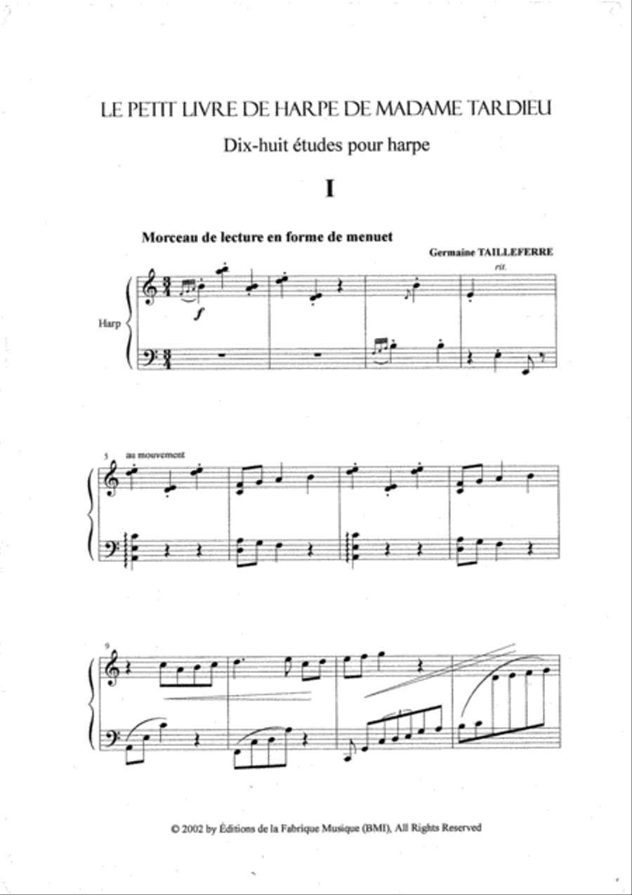 Germaine Tailleferre: Le Petit Livre de Harpe de Madame Tardieu, 18 études for the harp