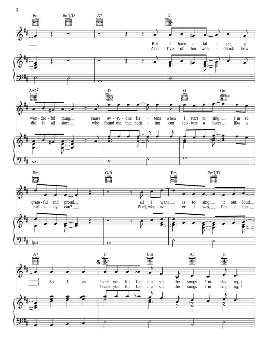 Thank You For The Music Thank You For The Music Piano, Vocal, Guitar scores gallery preview page 2