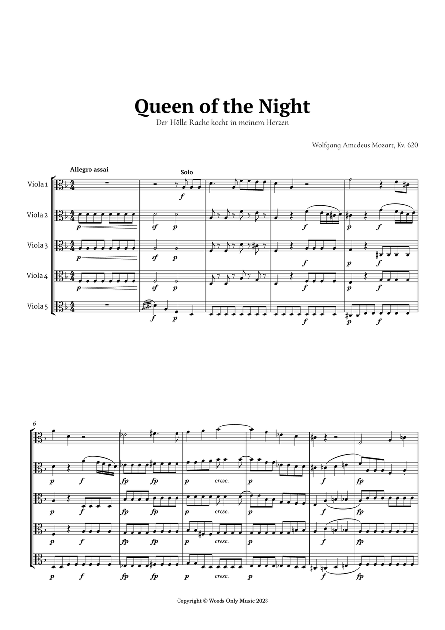 Queen of the Night Aria by Mozart for Viola Quintet String Quintet scores gallery preview page 1