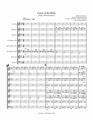 Carol of the Bells (F min) (Woodwind Octet - 3 Flute, 3 Clar, 1 Hrn, 1 Bassoon)