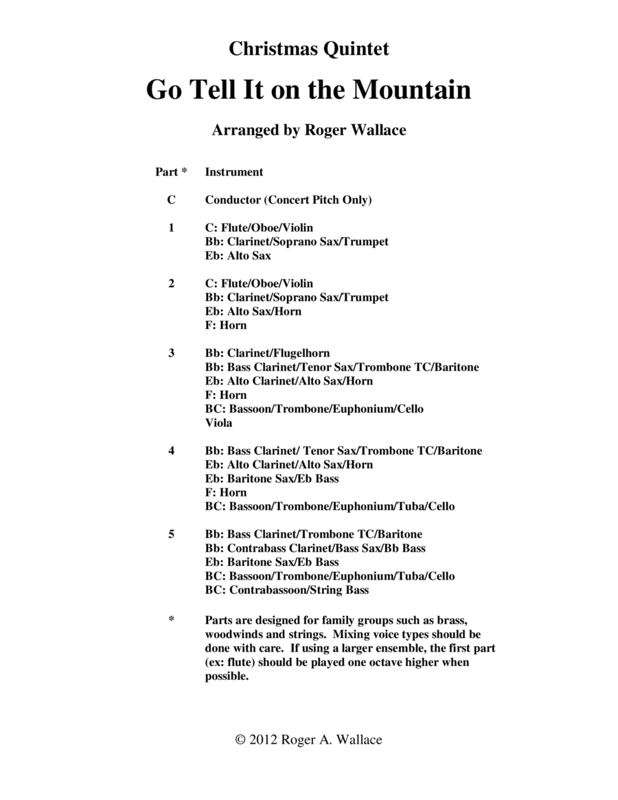 Go Tell It on the Mountain (Brass Choir) Brass Ensemble scores gallery preview page 1