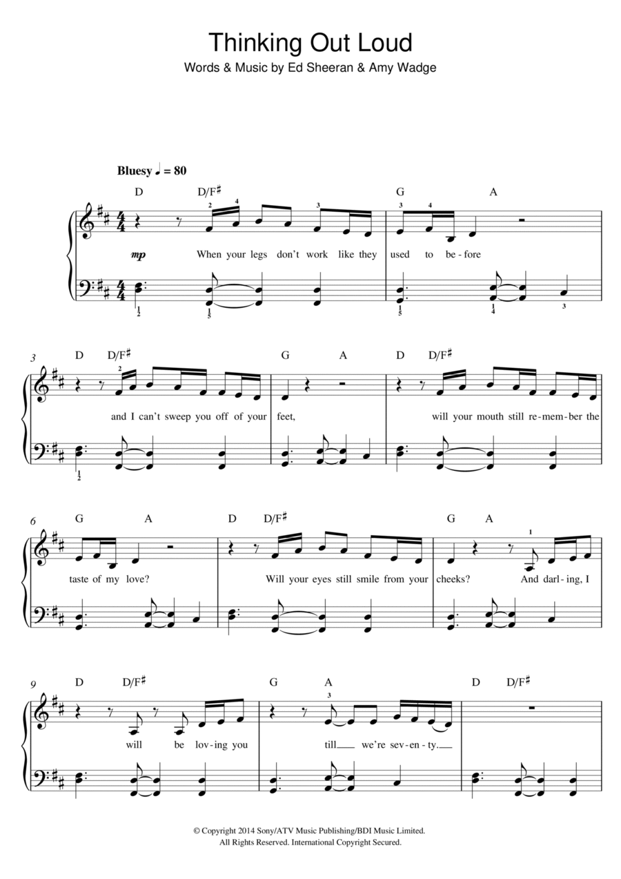 Thinking Out Loud Easy Piano scores gallery preview page 1