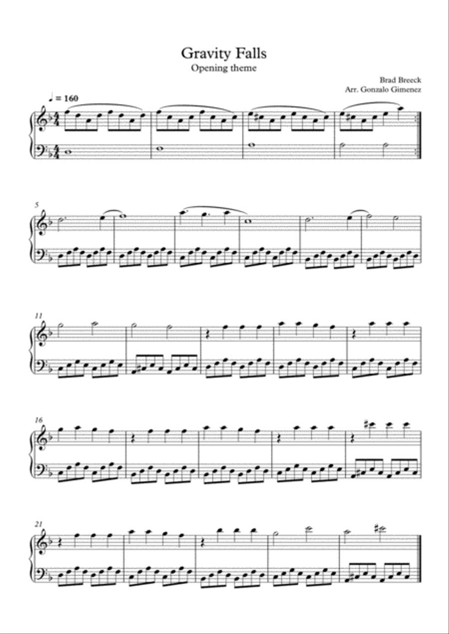 Gravity Falls (main Theme) Piano Solo scores gallery preview page 1
