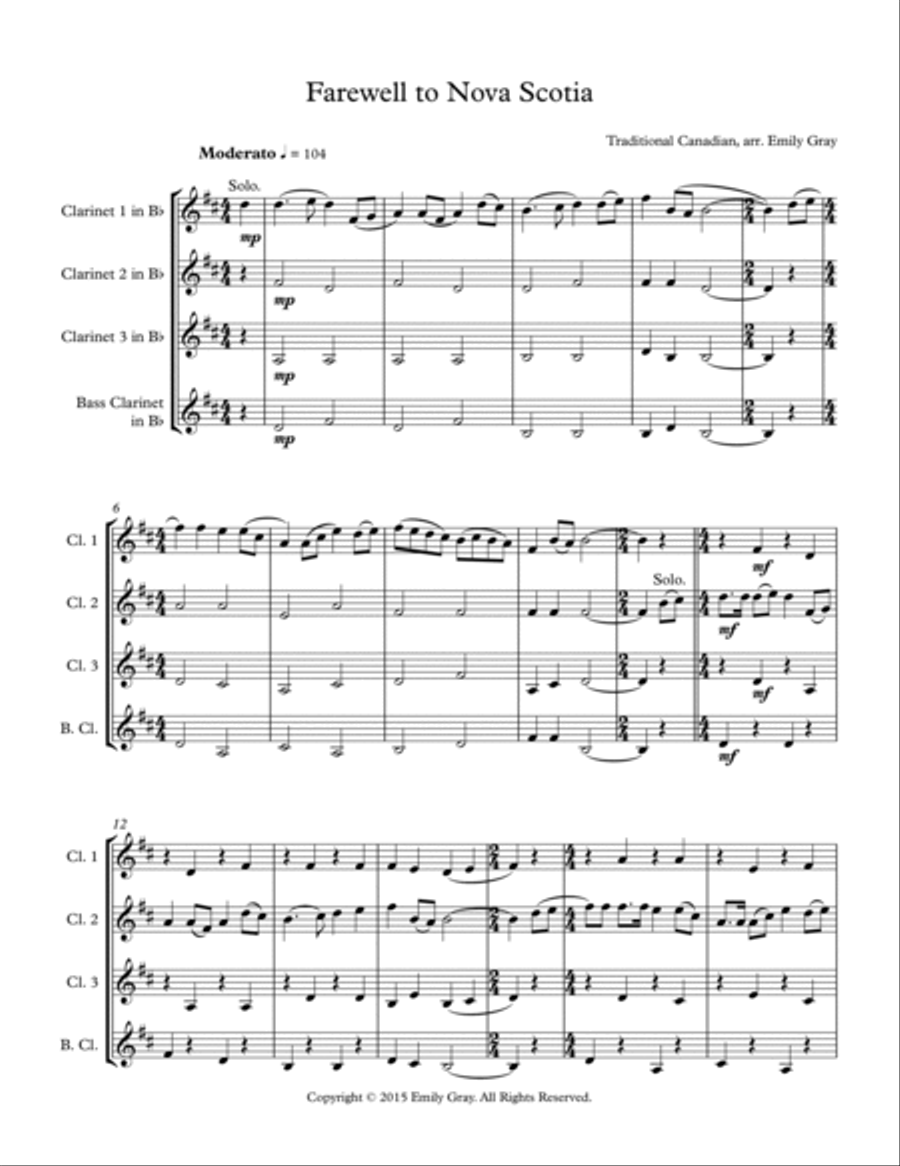 Farewell to Nova Scotia Woodwind Quartet scores gallery preview page 3