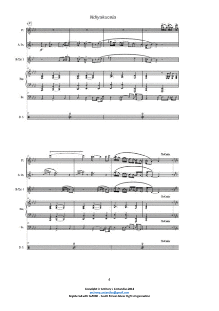 Ndiyakucela, Ndiyakucela... Jazz Ensemble scores gallery preview page 6