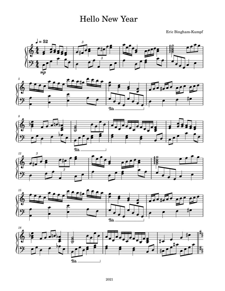 Hello New Year Piano Solo scores gallery preview page 1