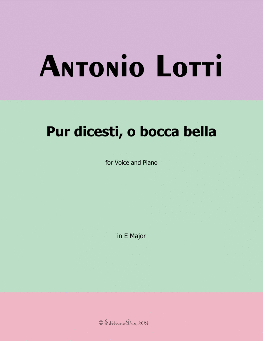 Pur dicesti,o bocca bella, by Antonio Lotti, in E Major Voice scores gallery preview page 1