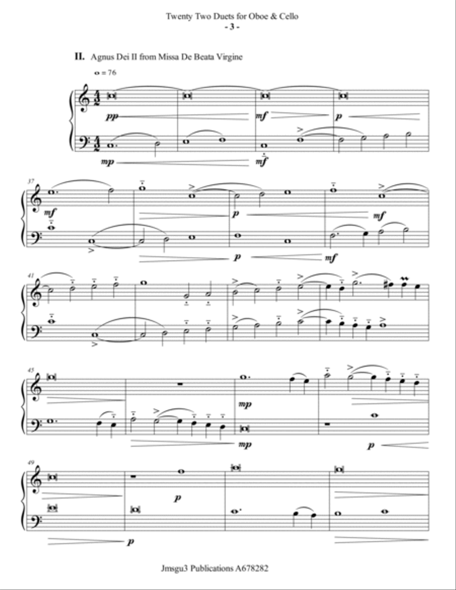 Josquin 22 Duets for Oboe Cello by Josquin des Prez Oboe