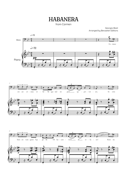 Bizet • Habanera from Carmen in G minor [Gm] | bass voice sheet music with piano accompaniment image number null